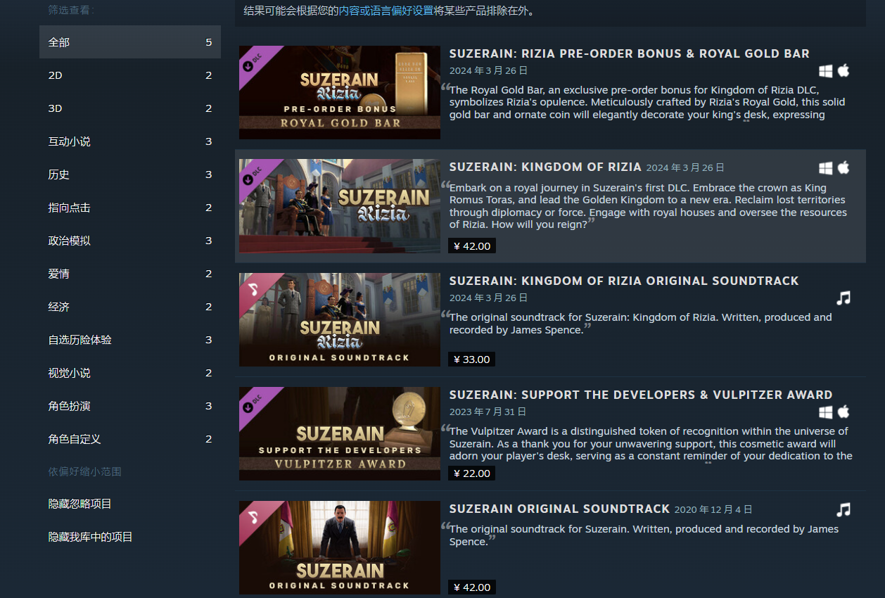 求宗主国 suzerain steam 全dlc补丁